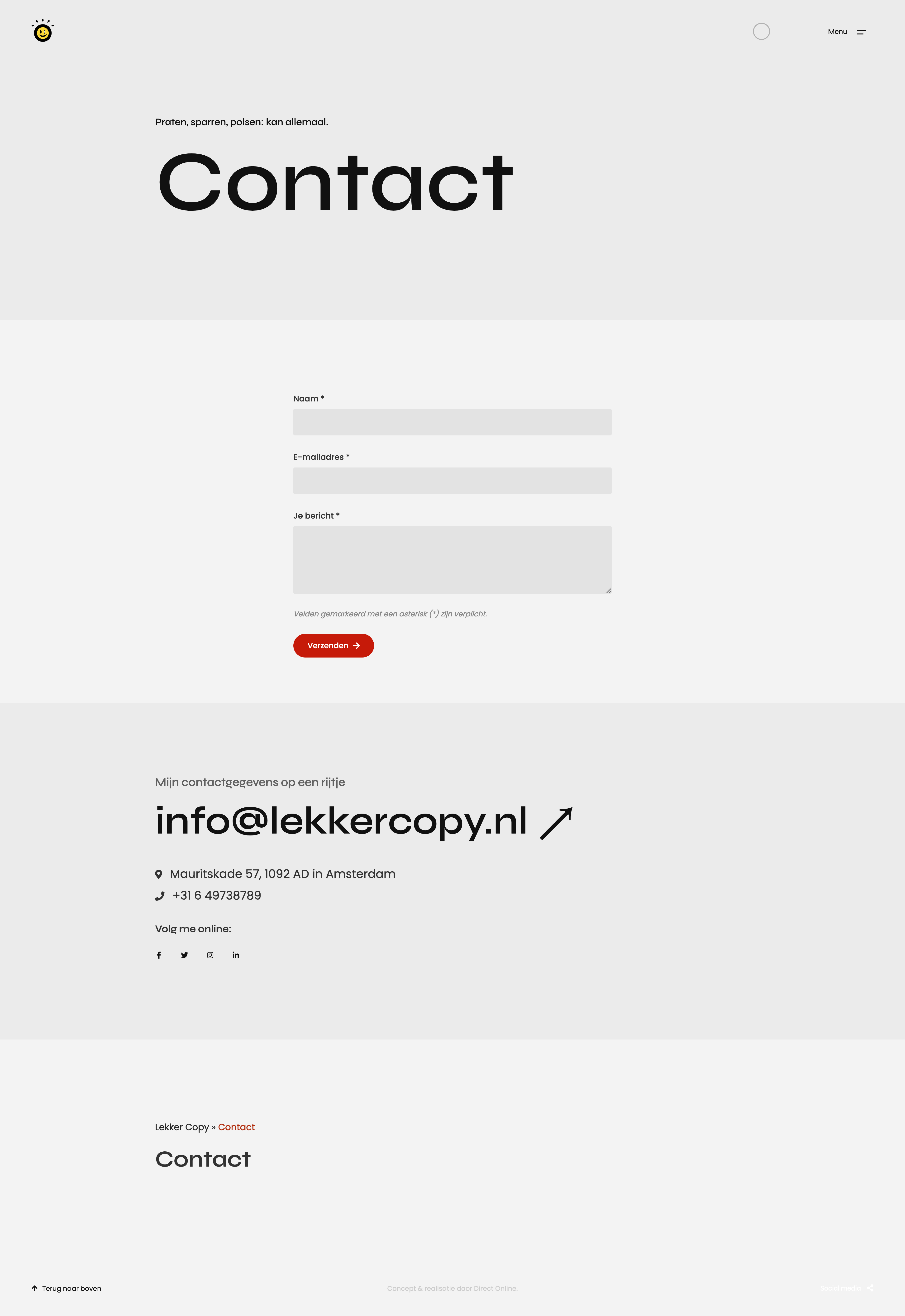 Contact pagina - Lekker Copy